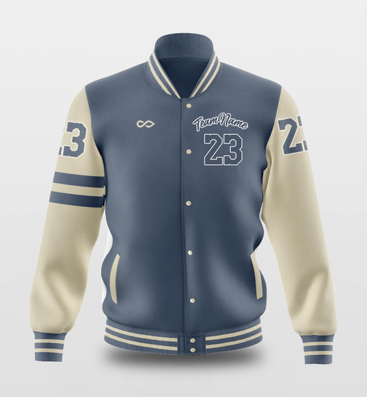 Custom Blue-White Raglan Sleeves Varsity Full-Snap Letterman Jacket