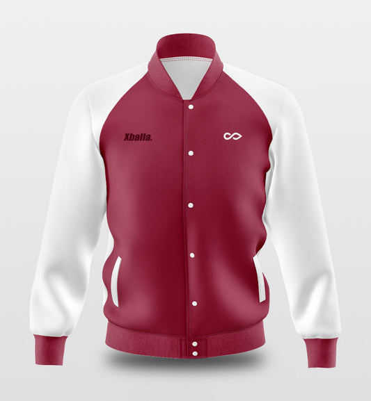 Custom Red Raglan Sleeves Full-Snap Letterman Jacket